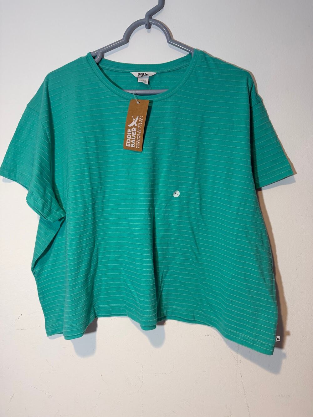 eddie bauer wr ripple jacquard ss crew women's xl crop shirt NEW